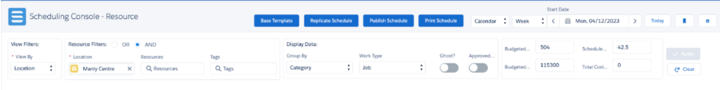 Filter data in the scheduling console